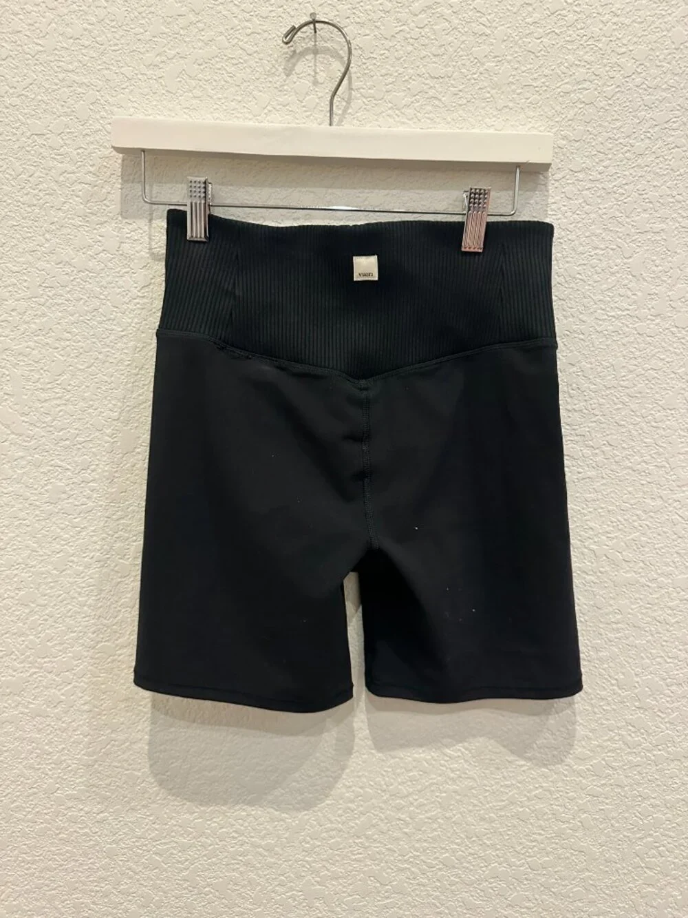 Black Vuori Bike Shorts with High Waist Ribbed Waistband, Small